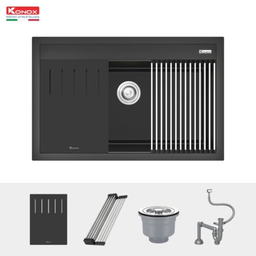 Chậu rửa bát đá Konox Terra 790S Black 1 hố